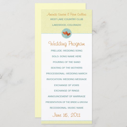 Zwei Herz-Hochzeitsprogramme Programm (Vorne/Hinten)