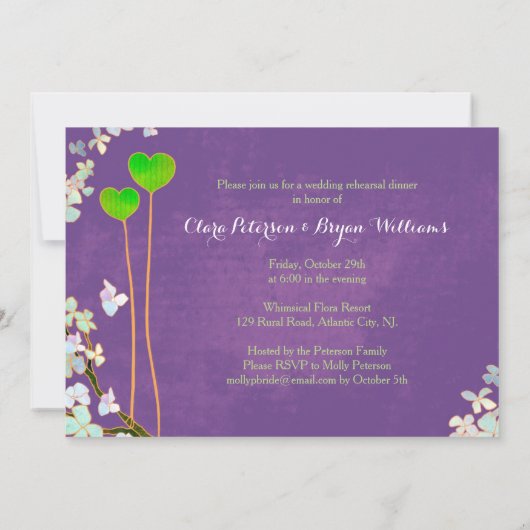 Zwei Herz-Karneval-Hochzeits-Proben-Abendessen Einladung (Rückseite)