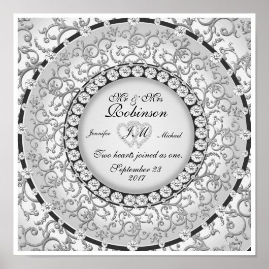 Zwei Herz-Monogramm-Hochzeitmuster Poster (Vorne)