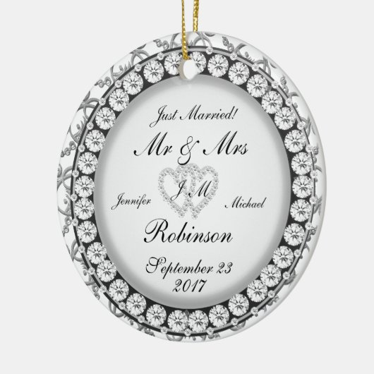 Zwei Herz-Monogramm-Hochzeits-Muster Keramikornament (Links)