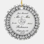Zwei Herz-Monogramm-Hochzeits-Muster Keramikornament (Hinten)