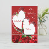 Zwei Herz-Rosen-Hochzeits-Einladungen Einladung (Stehend Vorderseite)