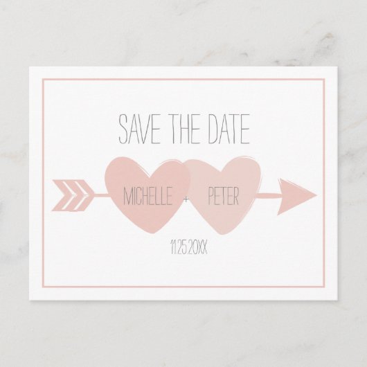 Zwei Herz Save the Date Postkarte (weiß) (Vorderseite)