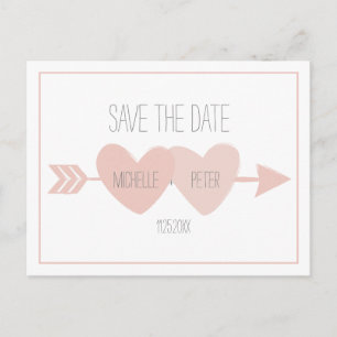 Zwei Herz Save the Date Postkarte (weiß)