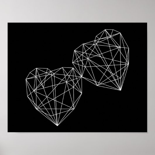 Zwei Herz Schwarz Geometrisches Minimal Art Poster (Vorne)