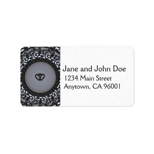 Zwei Herz Schwarz-Sequin-Look Adressaufkleber (Vorne)