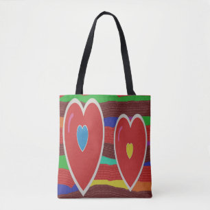 Zwei Herz Streifen und Text Tasche