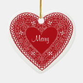 Zwei Herz Vintage Spitze Keramik Ornament (Hinten)