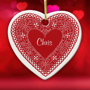 Zwei Herz Vintage Spitze Keramik Ornament