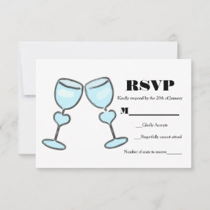 Zwei-Herz-Weingläser Brausebad Hochzeit RSVP Karte