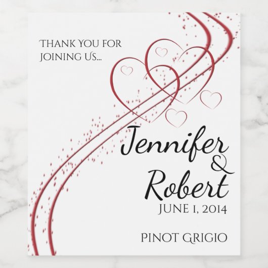 Zwei Herzen als ein Weinlabel Weinetikett (Einzelnes Label)