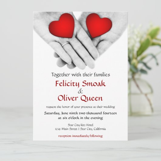 "Zwei Herzen als eine" Einladung (Stehend Vorderseite)