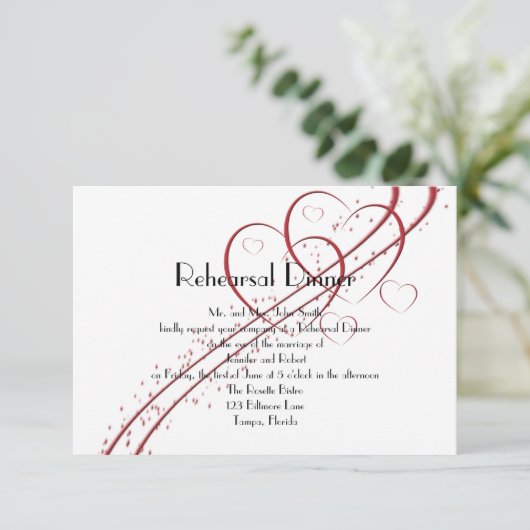 Zwei Herzen als eine Probe Abendessen Einladung (Stehend Vorderseite)