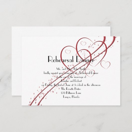 Zwei Herzen als eine Probe Abendessen Einladung (Vorne/Hinten)