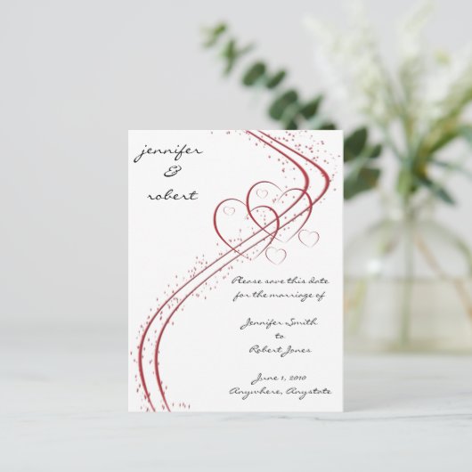 Zwei Herzen als eine Save the Date Karte (Stehend Vorderseite)