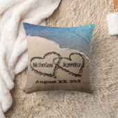 Zwei Herzen am Sandstrand Kissen (Decke)