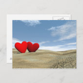 Zwei Herzen am Strand - 3D rendern Postkarte (Vorne/Hinten)
