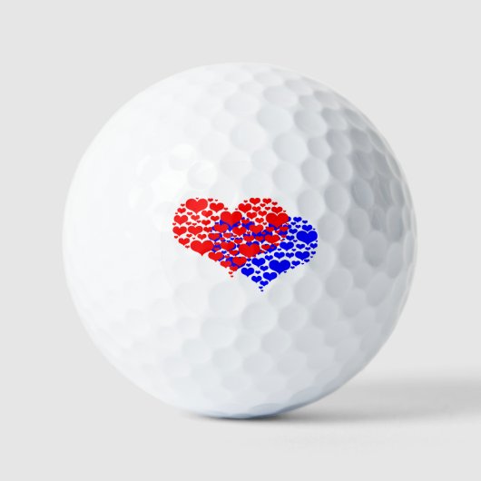 Zwei Herzen blau und rot Golfball (Vorderseite)