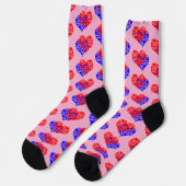 Zwei Herzen blau und rot Socken (Linkes Detail)