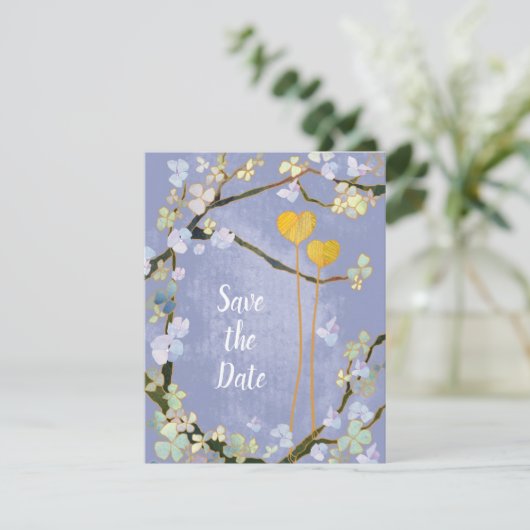 Zwei Herzen Blue Boho Hochzeit speichern das Datum Save The Date (Stehend Vorderseite)