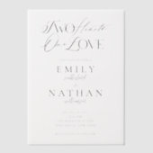 Zwei Herzen ein Herz Minimal moderne Skripthochzei Pergament Einladungen (Vorderseite)