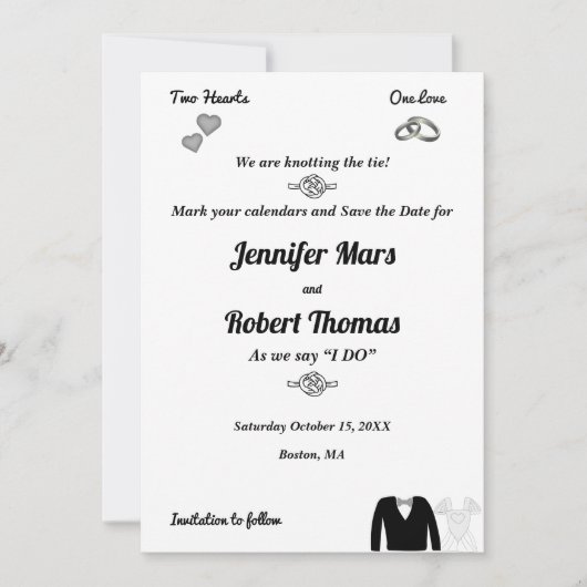 Zwei Herzen, eine Liebe, die Krawatte Save the Dat Save The Date (Vorderseite)