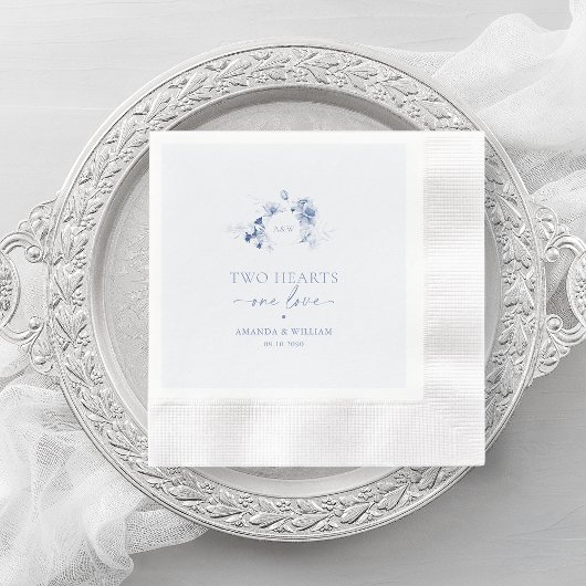 Zwei Herzen · Eine Liebe Dusty Blue Hochzeit Serviette