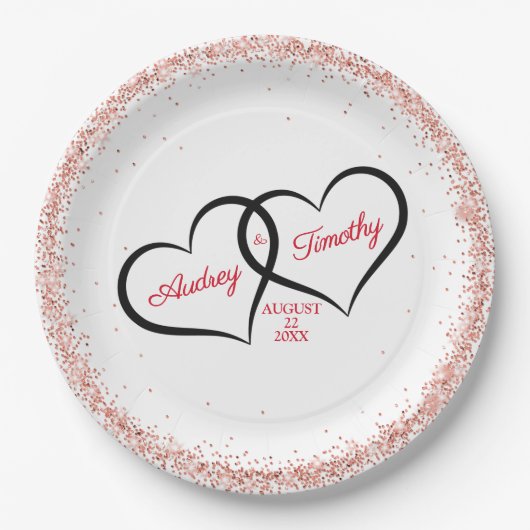 Zwei Herzen eine Liebe Hochzeit Personalisiert Pappteller (Vorderseite)