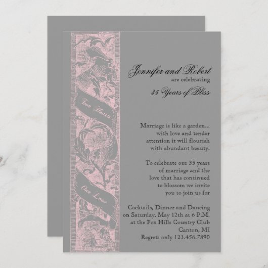 Zwei Herzen eine Liebe Hochzeitsfeier Einladung (Vorne/Hinten)