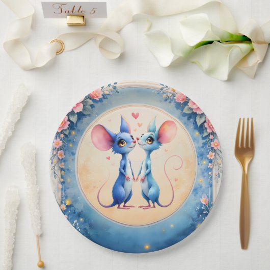 Zwei Herzen, eine Liebe – Hochzeitsmäuse. Pappteller (Hochzeit)