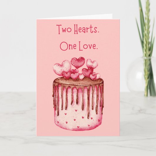 Zwei Herzen eine Liebe Hochzeitstorte Karte (Vorderseite)