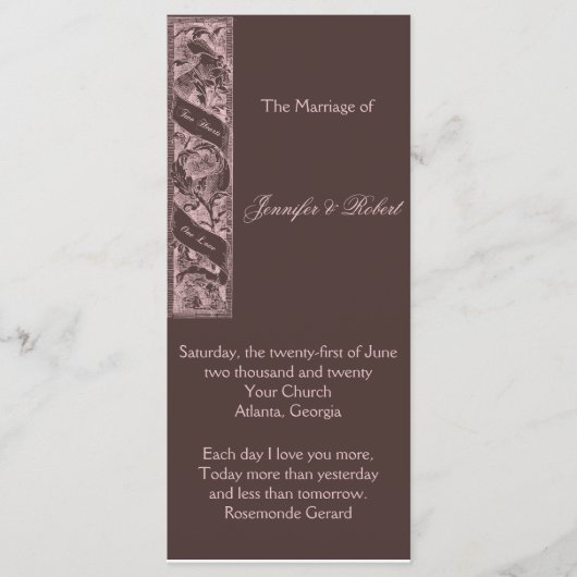 Zwei Herzen eine Liebe in Braun und Rosa Programm (Vorderseite)