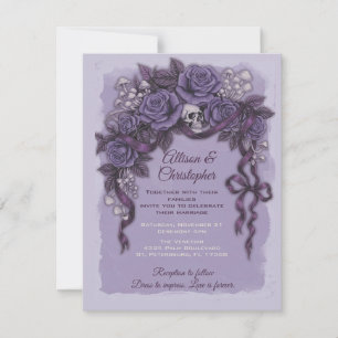 Zwei Herzen, eine Liebe, lila gotische Hochzeit Einladung
