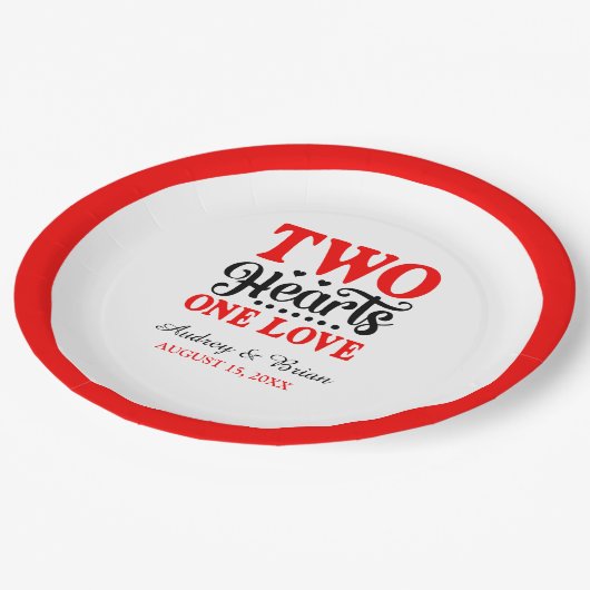 Zwei Herzen eine Liebe Pappteller (Schrägansicht)