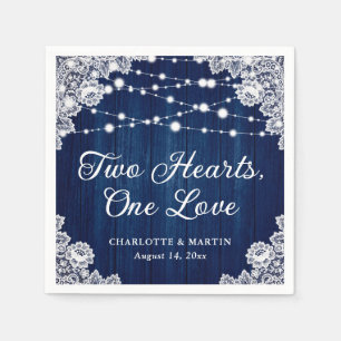 Zwei Herzen eine Liebe rustikale Wood Navy Blue Ho Serviette