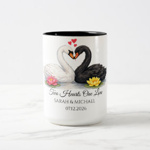 Zwei Herzen, eine Liebe Schwan Hochzeit Jubiläum Zweifarbige Tasse