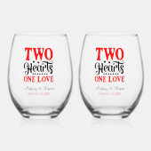 Zwei Herzen eine Liebe zum Hochzeitsfest Weinglas Ohne Stiel (Vorderseite)