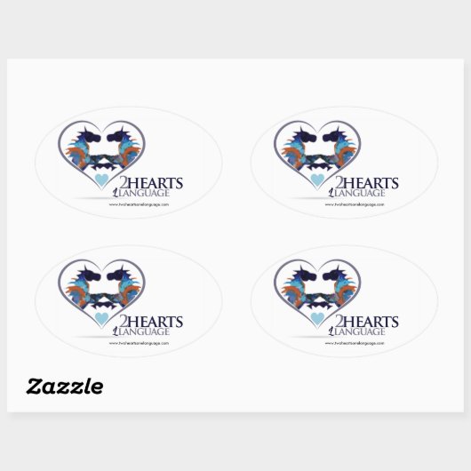 Zwei Herzen eine Sprache Ovaler Aufkleber (Blatt)