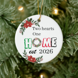 Zwei Herzen eine Zuhause, erste Weihnachts neue Zu Keramik Ornament