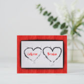 Zwei Herzen frisches weißes Schneerot Wellblech Postkarte (Stehend Vorderseite)