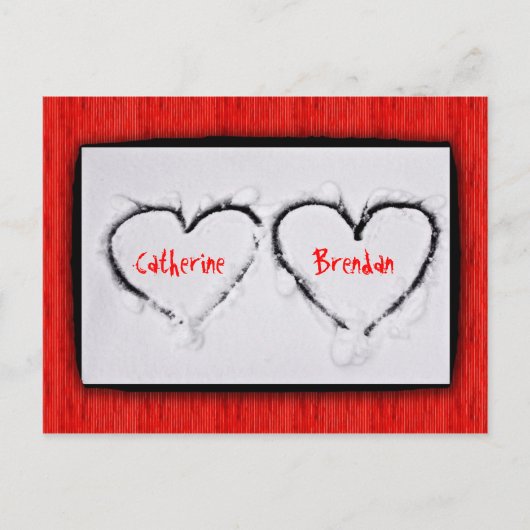 Zwei Herzen frisches weißes Schneerot Wellblech Postkarte (Vorderseite)