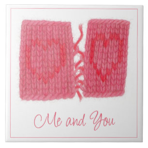 ZWEI HERZEN GESTRICKT 6" Keramikfliese + Text