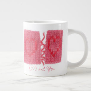 ZWEI HERZEN GESTRICKT Große weiße Tasse + Text
