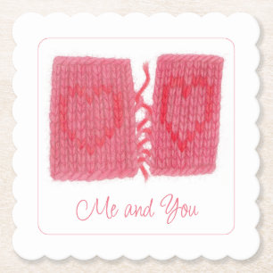 ZWEI HERZEN GESTRICKT Scallop-Quadratform-Unterleg Untersetzer