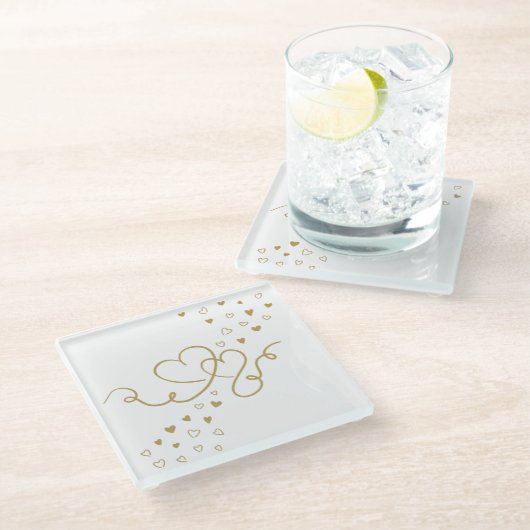 Zwei Herzen Glasuntersetzer (Schrägansicht)