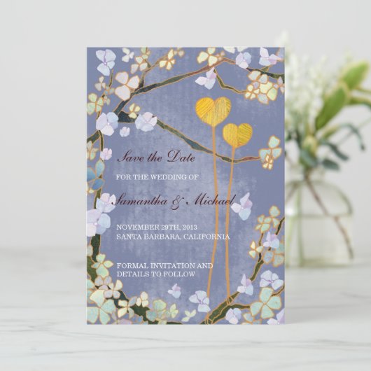 Zwei Herzen Hochzeit speichern das Datum Einladung (Stehend Vorderseite)