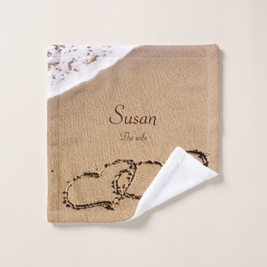 Zwei Herzen im Sand Badhandtuch Set (Waschlappen)