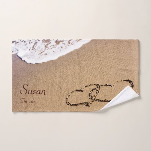 Zwei Herzen im Sand Badhandtuch Set (Handtuch)