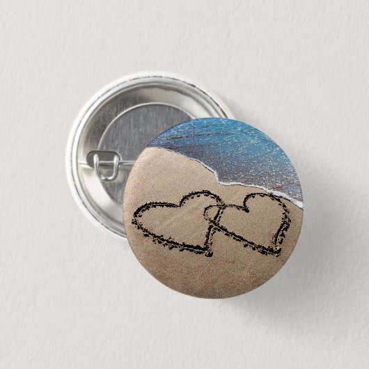Zwei Herzen im Sand Button (Vorne & Hinten)