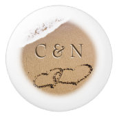 Zwei Herzen im Sand Keramikknauf (Vorderseite)